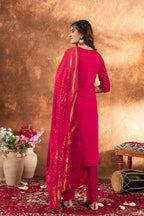 Moonpalav Hot Pink Marina Silk Designer Suit with Meena Work Dupatta