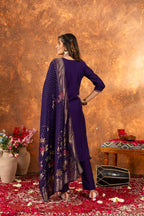 Moonpalav Royal Purple Marina Silk Embroidered Suit with Meena Work Dupatta