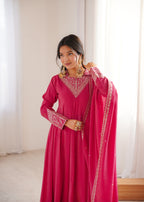 Royal Roman Shimmer Silk Embroidered Anarkali Suit Set | Ready to Wear 3-Piece