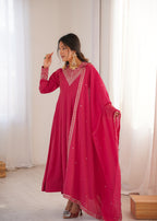 Royal Roman Shimmer Silk Embroidered Anarkali Suit Set | Ready to Wear 3-Piece