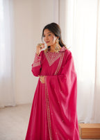 Royal Roman Shimmer Silk Embroidered Anarkali Suit Set | Ready to Wear 3-Piece