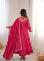 Royal Roman Shimmer Silk Embroidered Anarkali Suit Set | Ready to Wear 3-Piece