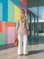 Women's Trendy Wavy Print Tunic & White Palazzo Set for Office Wear