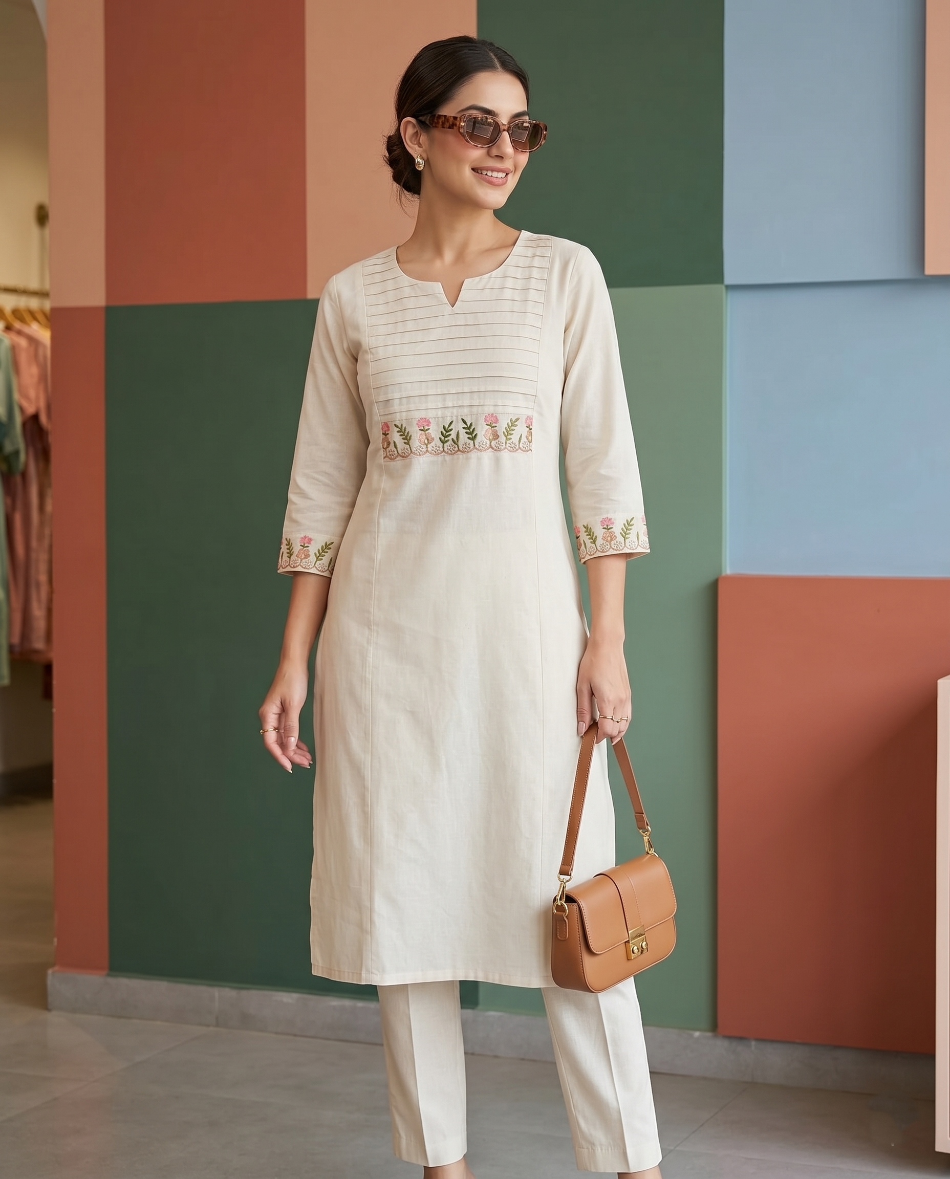 Elegant Embroidered Cotton Outfit with Pant | Premium Everyday Wear | Moonpalav