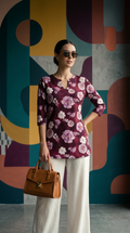 Moonpalav Bold Floral Short Top & White Palazzo Set