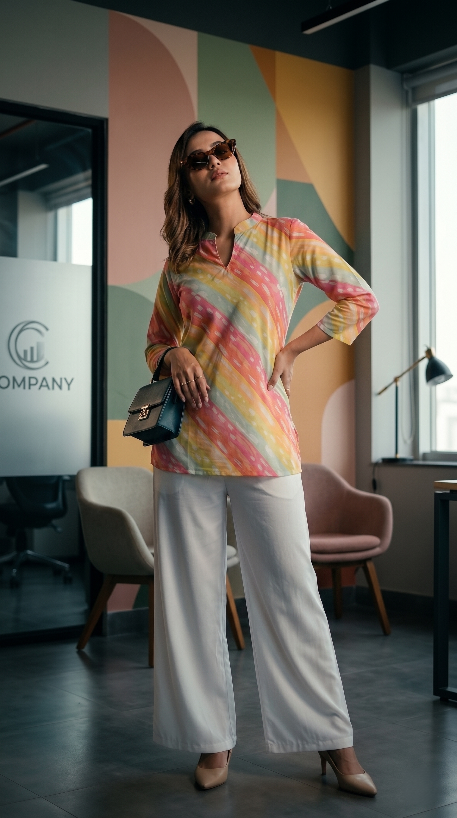Elegant Multicolor Rayon Short Kurti for Office Wear - Moonpalav