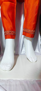 Moonpalav Vibrant Orange Embroidered Silk Kurta Set with Zari Border Dupatta