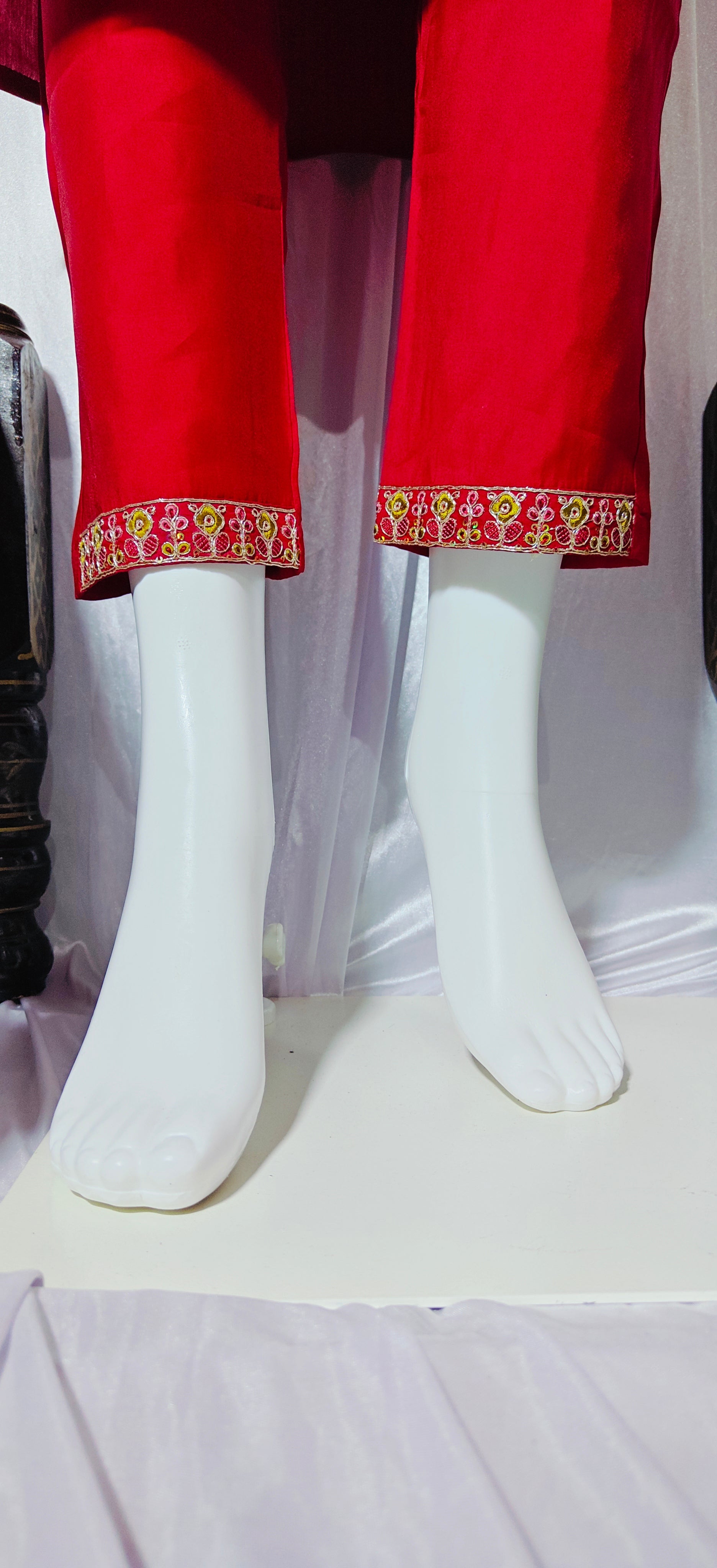 Moonpalav Majestic Maroon Roman Silk Sequinned Kurta Set with Jacquard Dupatta