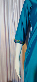 Moonpalav Teal Blue Mango Silk Mirror Work Kurti Set with Chanderi Dupatta