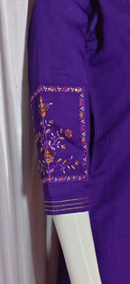 Purple Marina Silk Hand Embroidered Kurti Set with Maslin Dupatta