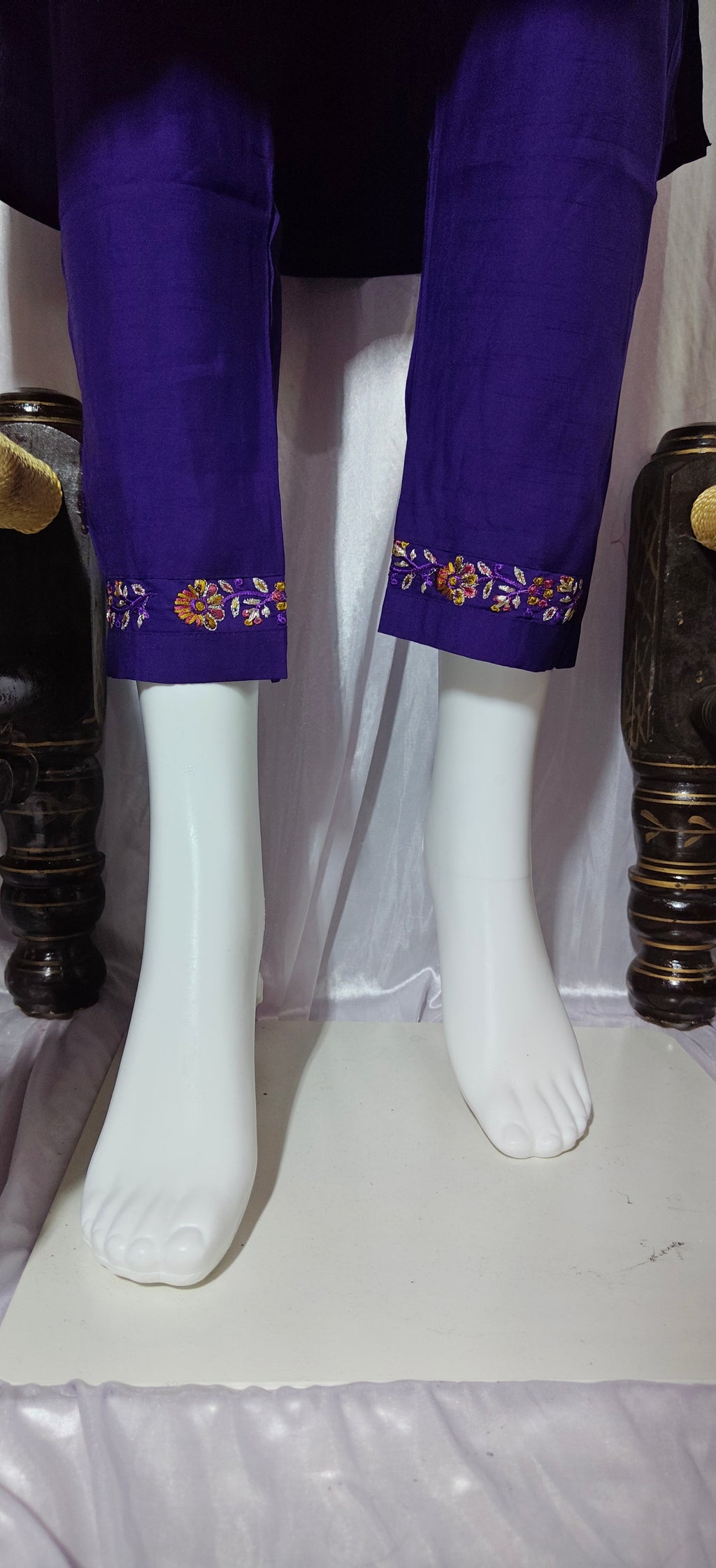 Purple Marina Silk Hand Embroidered Kurti Set with Maslin Dupatta