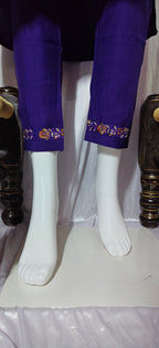 Purple Marina Silk Hand Embroidered Kurti Set with Maslin Dupatta