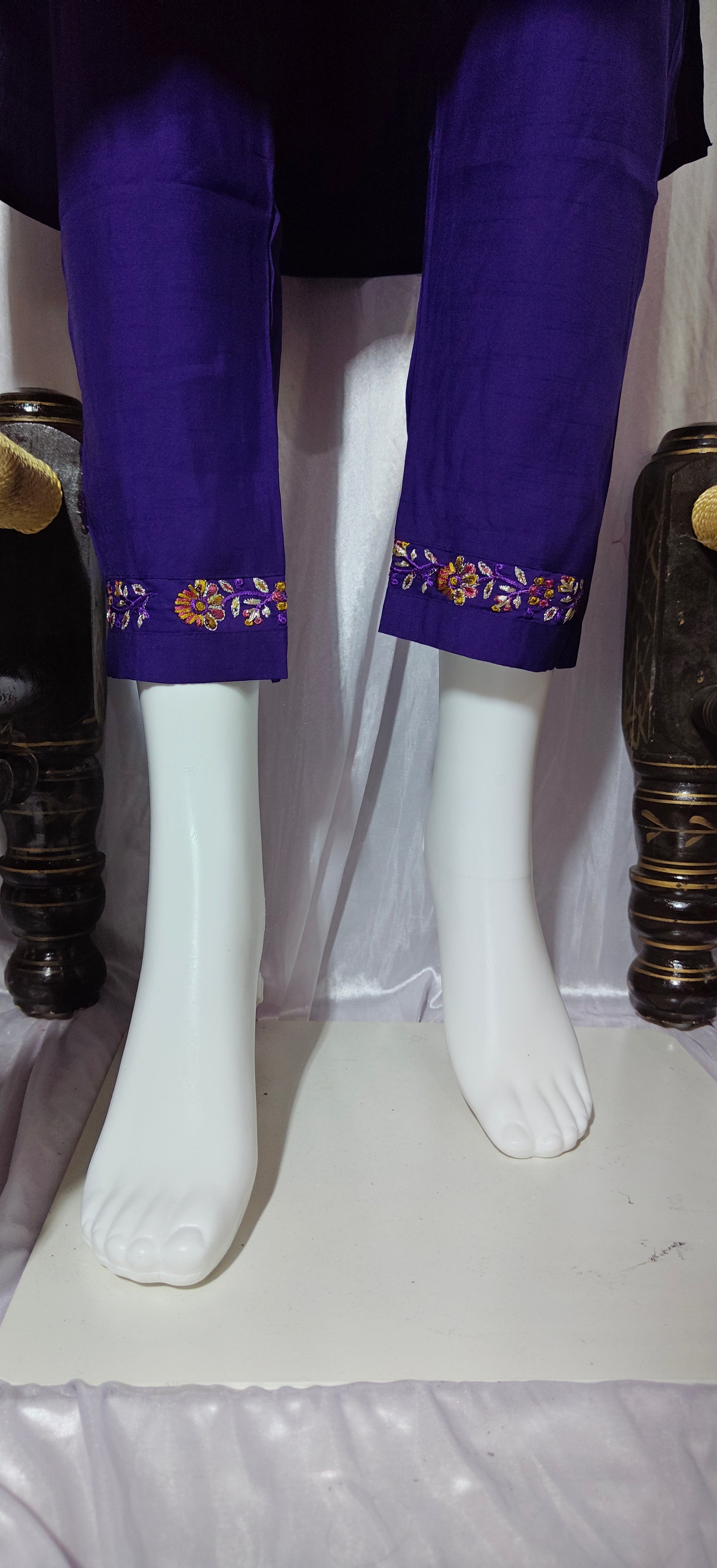 Purple Marina Silk Hand Embroidered Kurti Set with Maslin Dupatta
