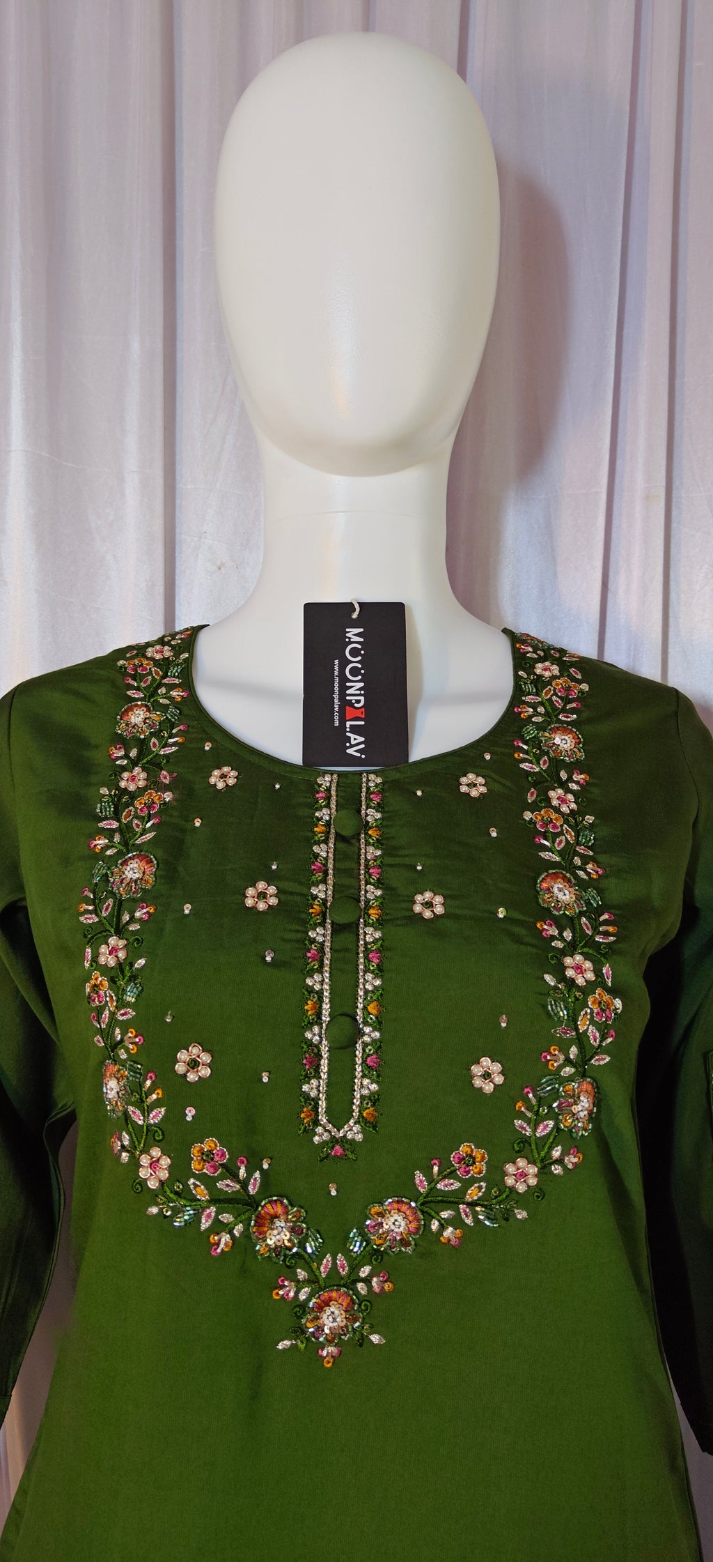 Green Marina Silk Embroidered Suit with Designer Maslin Dupatta