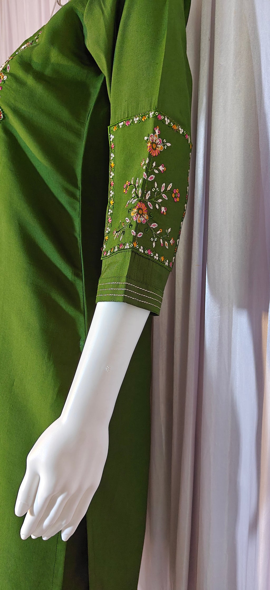 Green Marina Silk Embroidered Suit with Designer Maslin Dupatta