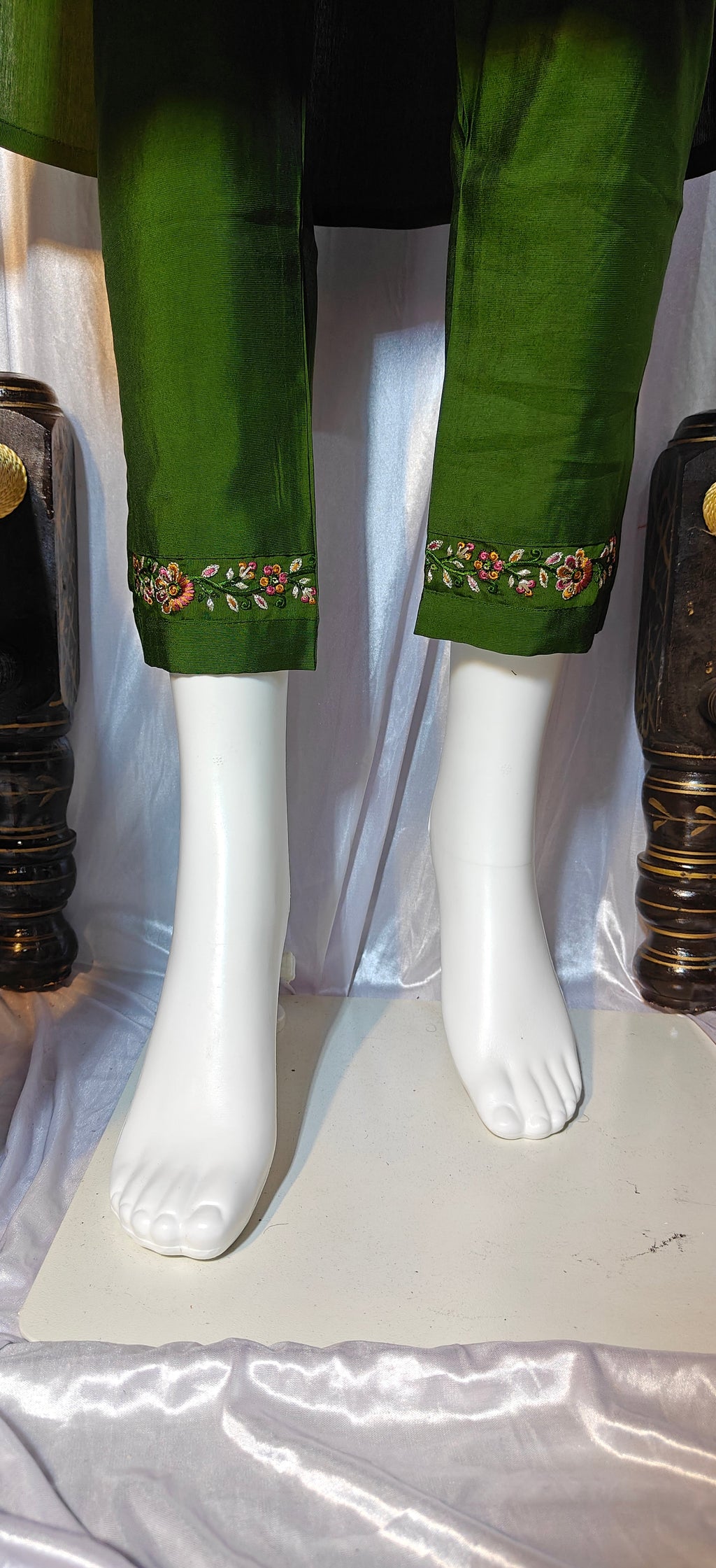 Green Marina Silk Embroidered Suit with Designer Maslin Dupatta