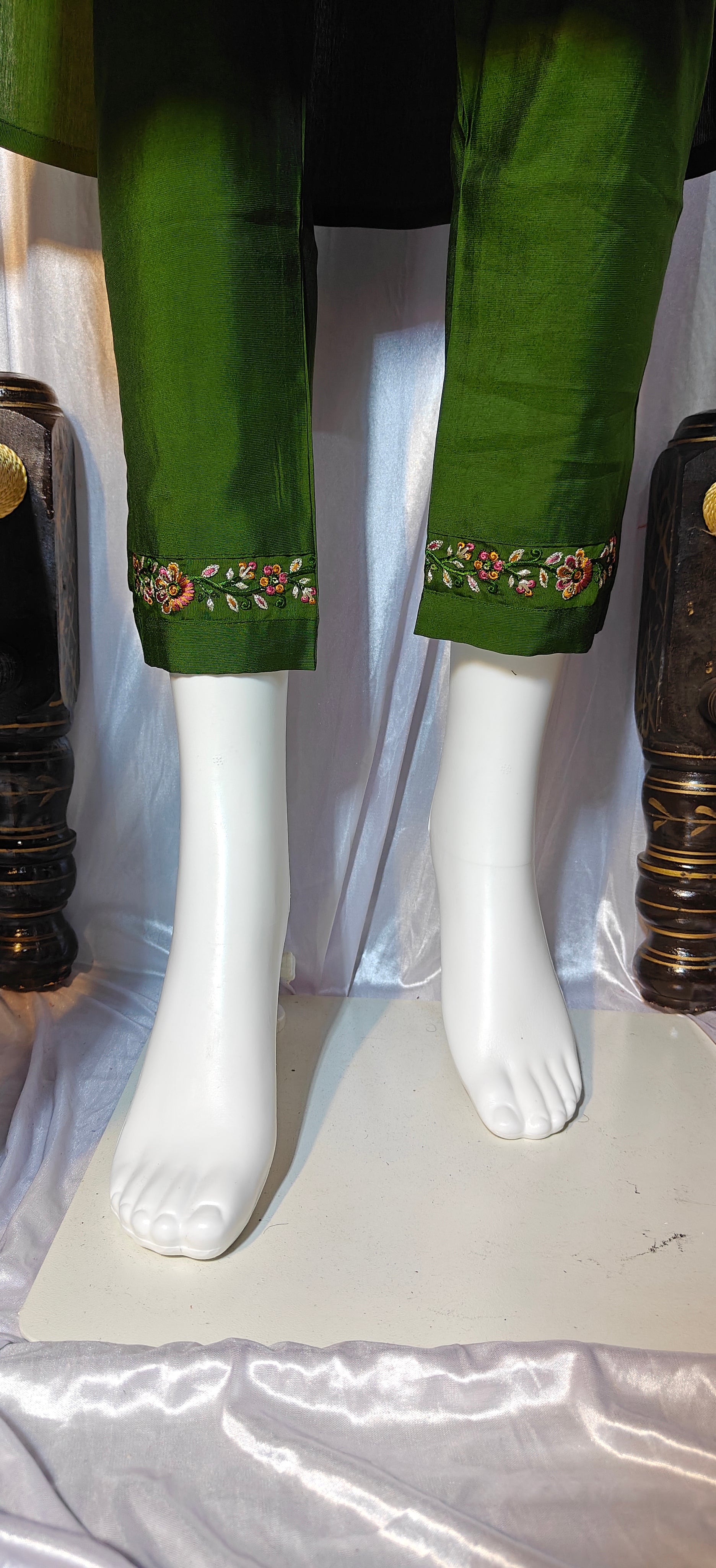 Green Marina Silk Embroidered Suit with Designer Maslin Dupatta