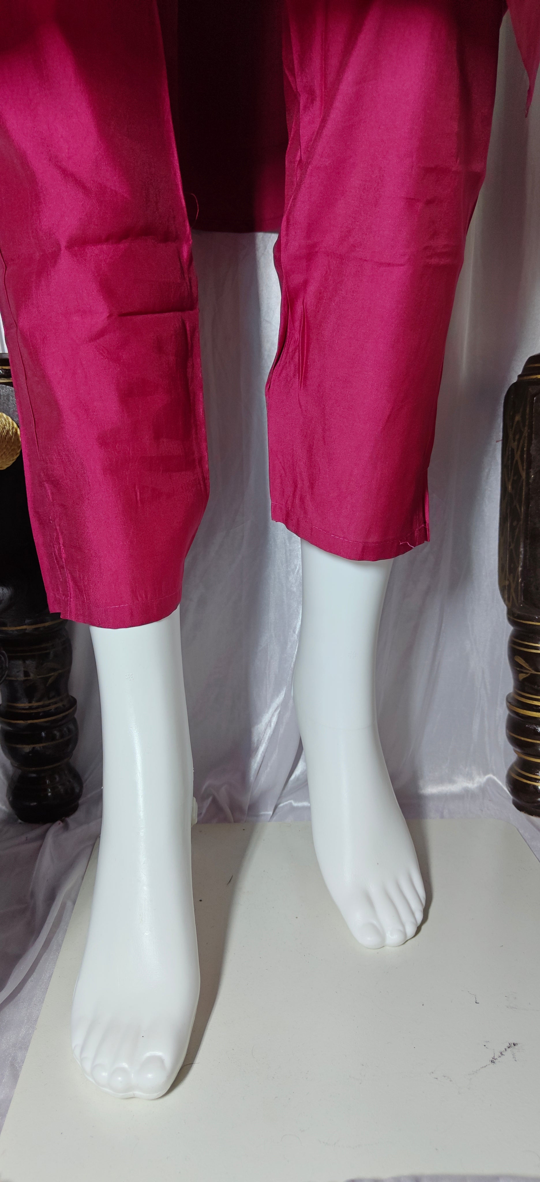 Moonpalav Magenta Roman Silk Handwork Kurti Set with Floral Digital Dupatta