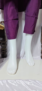 Moonpalav Wine Roman Silk Hand Embroidered Kurti Set with Digital Print Dupatta