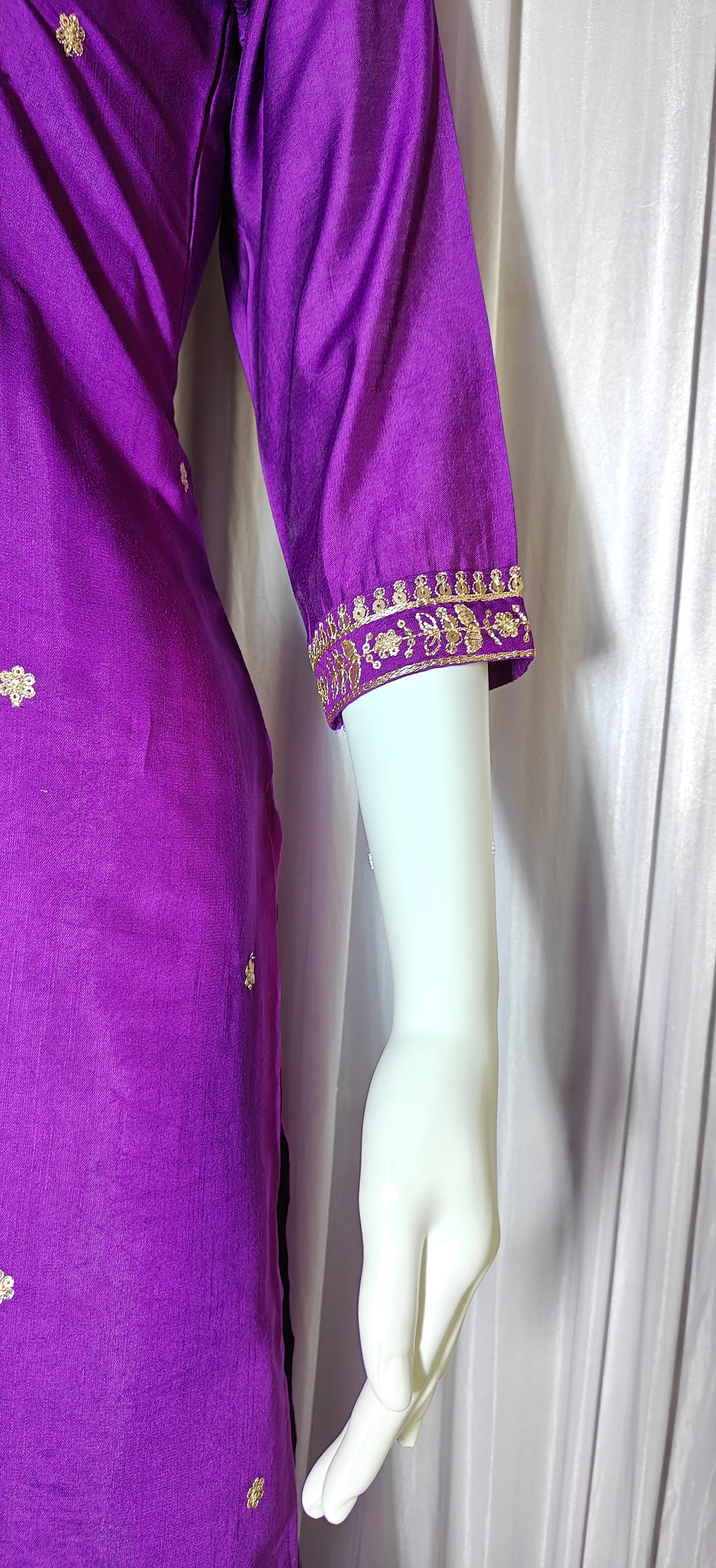 Moonpalav Royal Purple Viscose Silk Kurti Set with Jacquard Dupatta