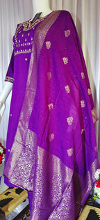 Moonpalav Royal Purple Viscose Silk Kurti Set with Jacquard Dupatta