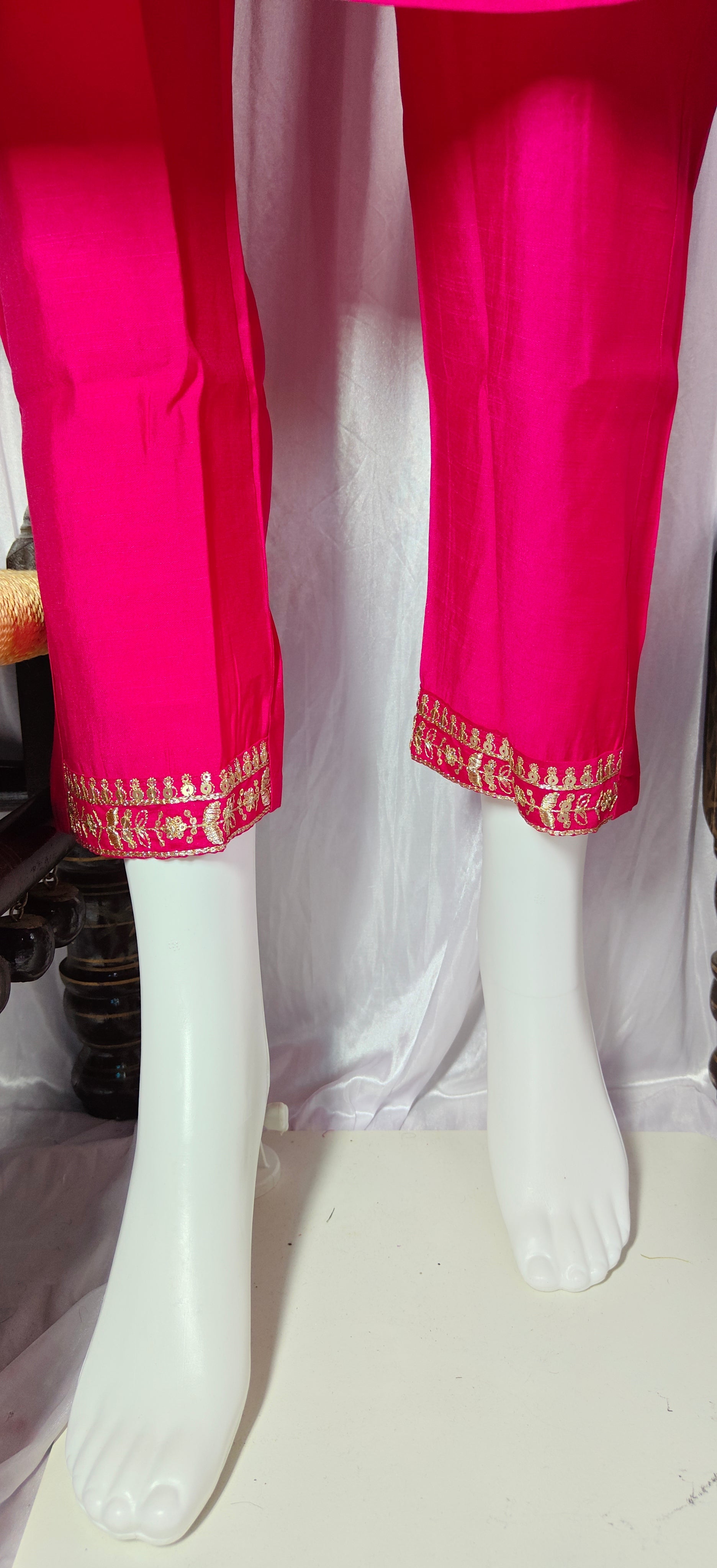 Moonpalav Rani Pink Viscose Silk Hand-Embroidered Suit Set