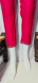Moonpalav Ruby Red Mango Silk Embroidery Suit with Muslin Dupatta