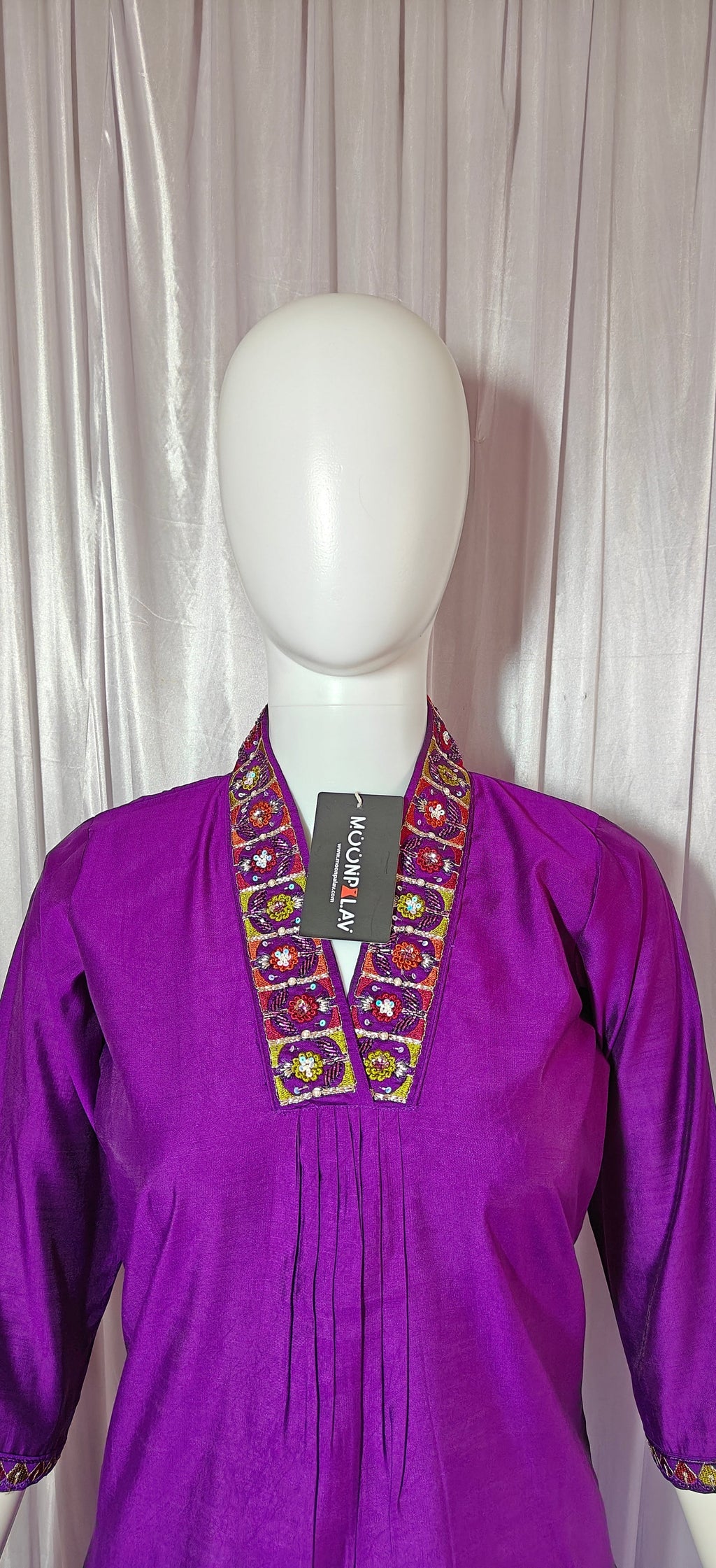 Moonpalav Royal Purple Silk Kurti Set with Maslin Dupatta