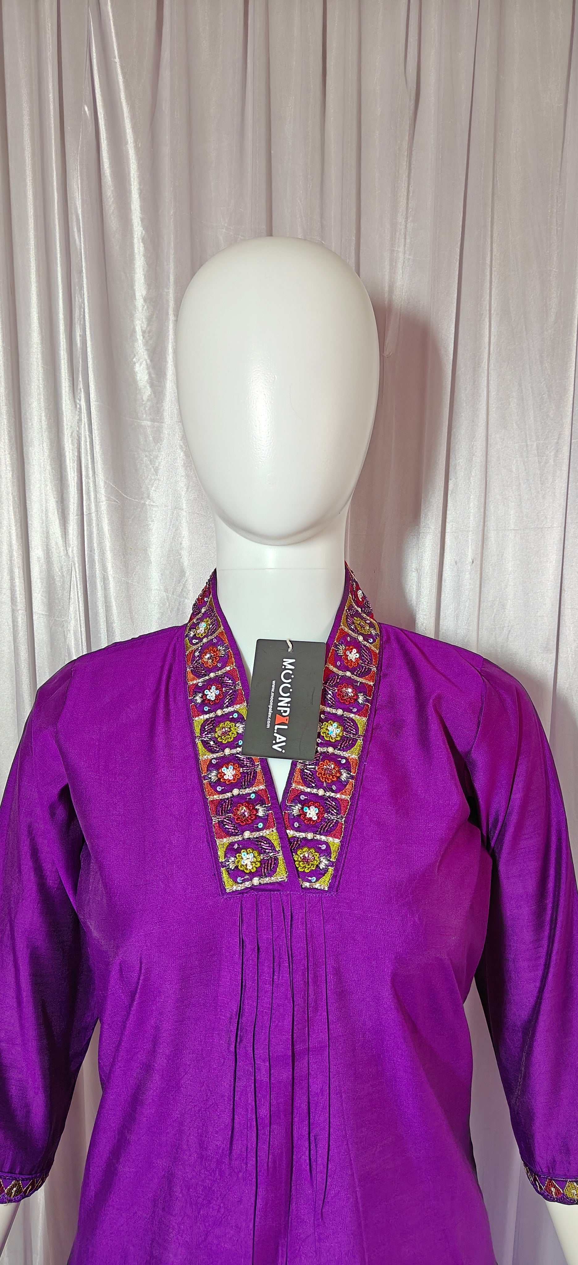 Moonpalav Royal Purple Silk Kurti Set with Maslin Dupatta
