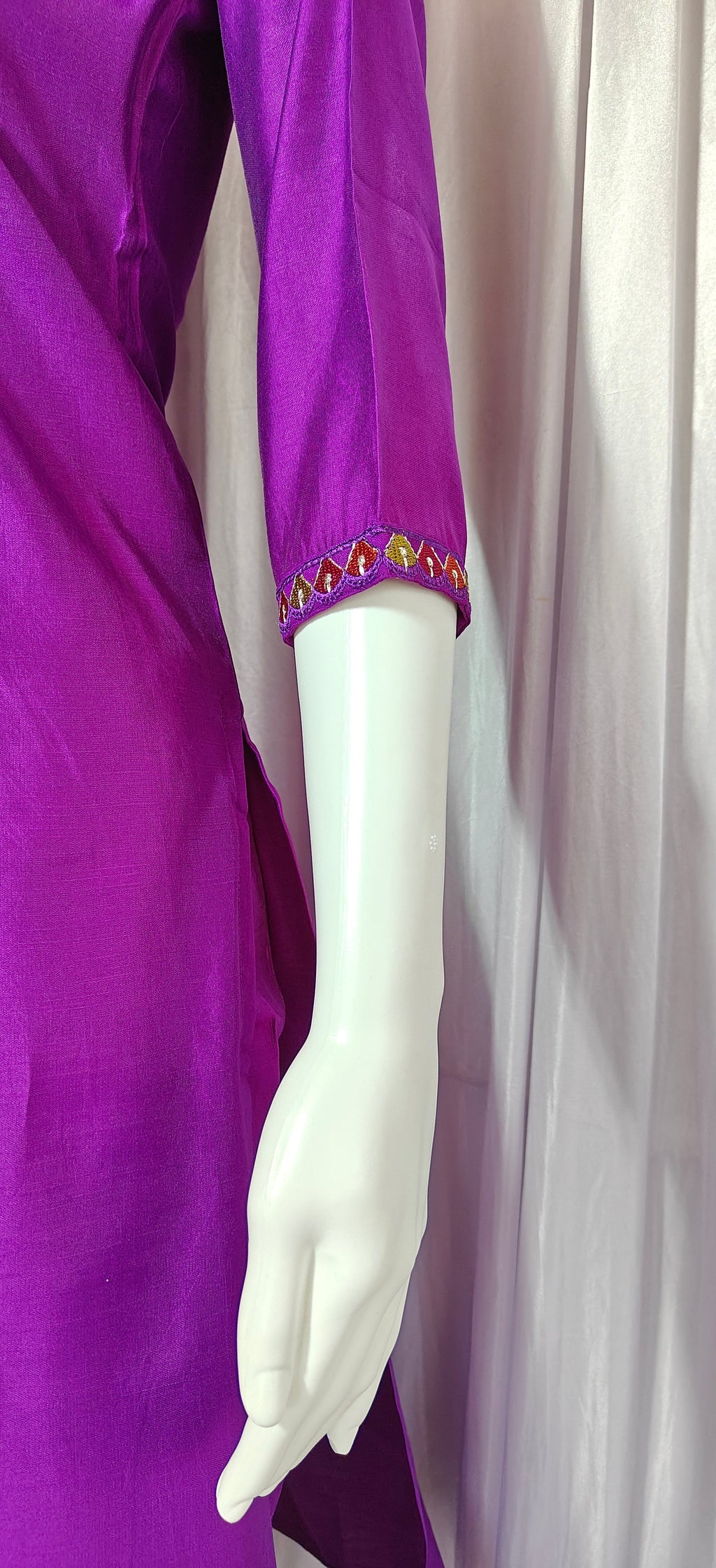 Moonpalav Royal Purple Silk Kurti Set with Maslin Dupatta