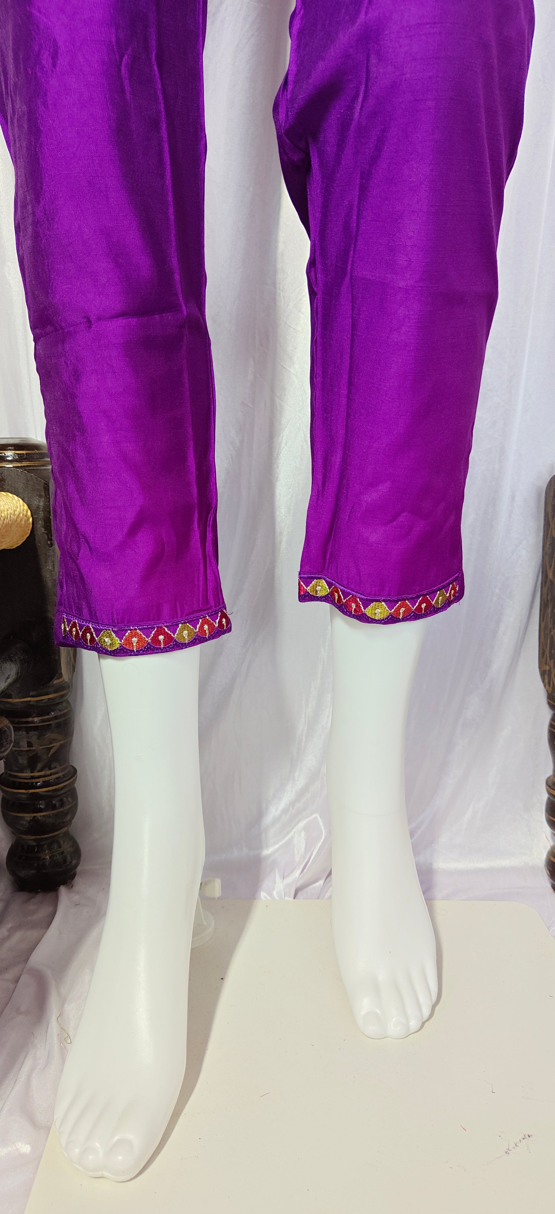 Moonpalav Royal Purple Silk Kurti Set with Maslin Dupatta