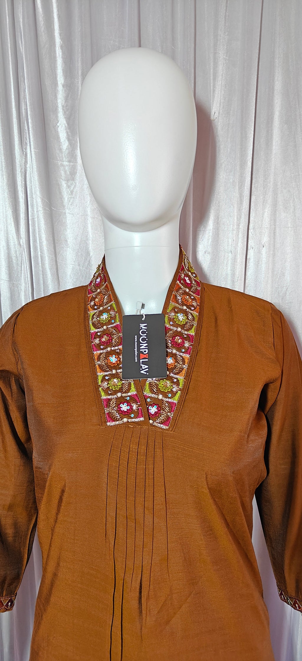 Moonpalav Earth Brown Mango Silk Handwork Suit Set for Weddings