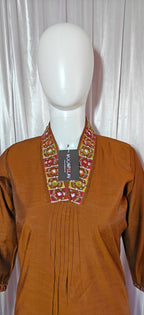 Moonpalav Earth Brown Mango Silk Handwork Suit Set for Weddings