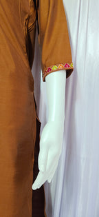 Moonpalav Earth Brown Mango Silk Handwork Suit Set for Weddings