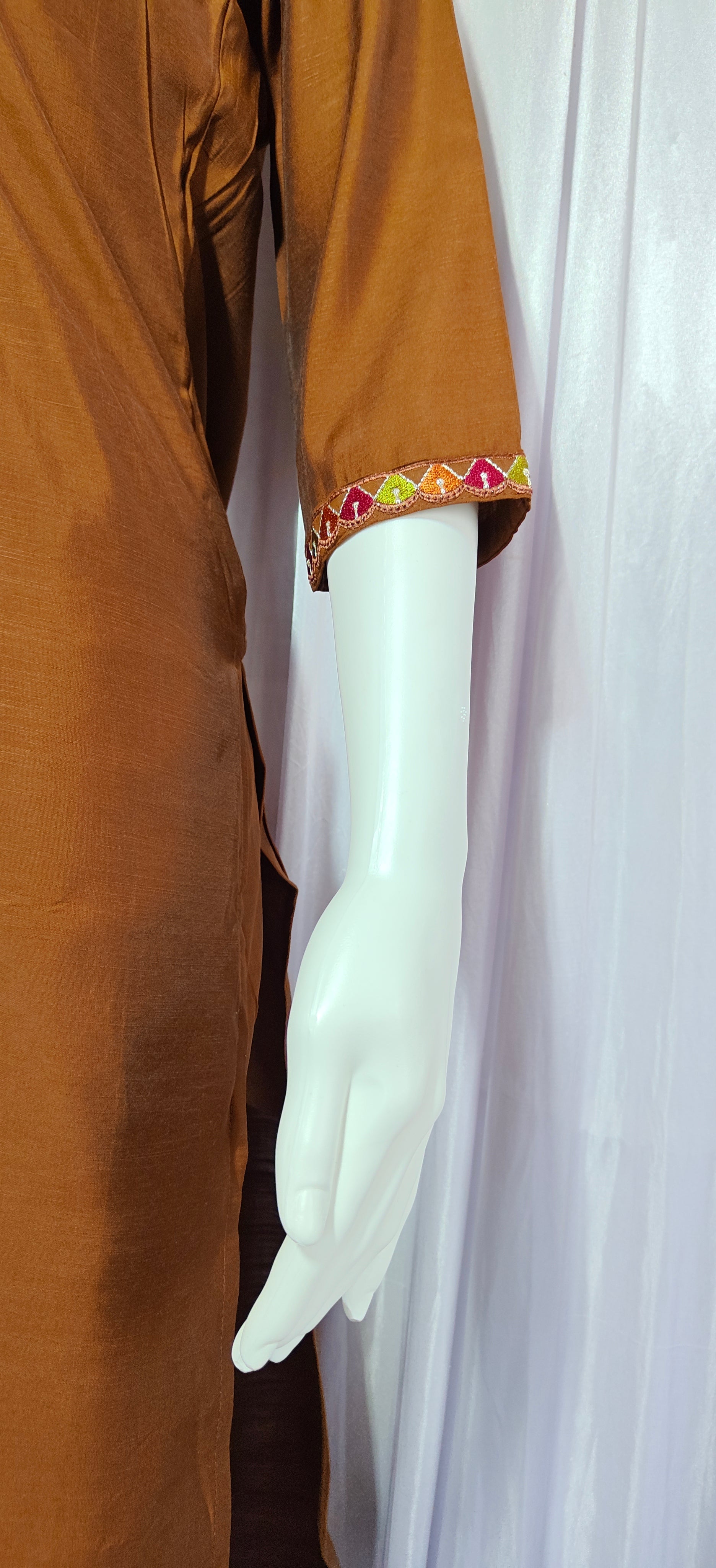 Moonpalav Earth Brown Mango Silk Handwork Suit Set for Weddings
