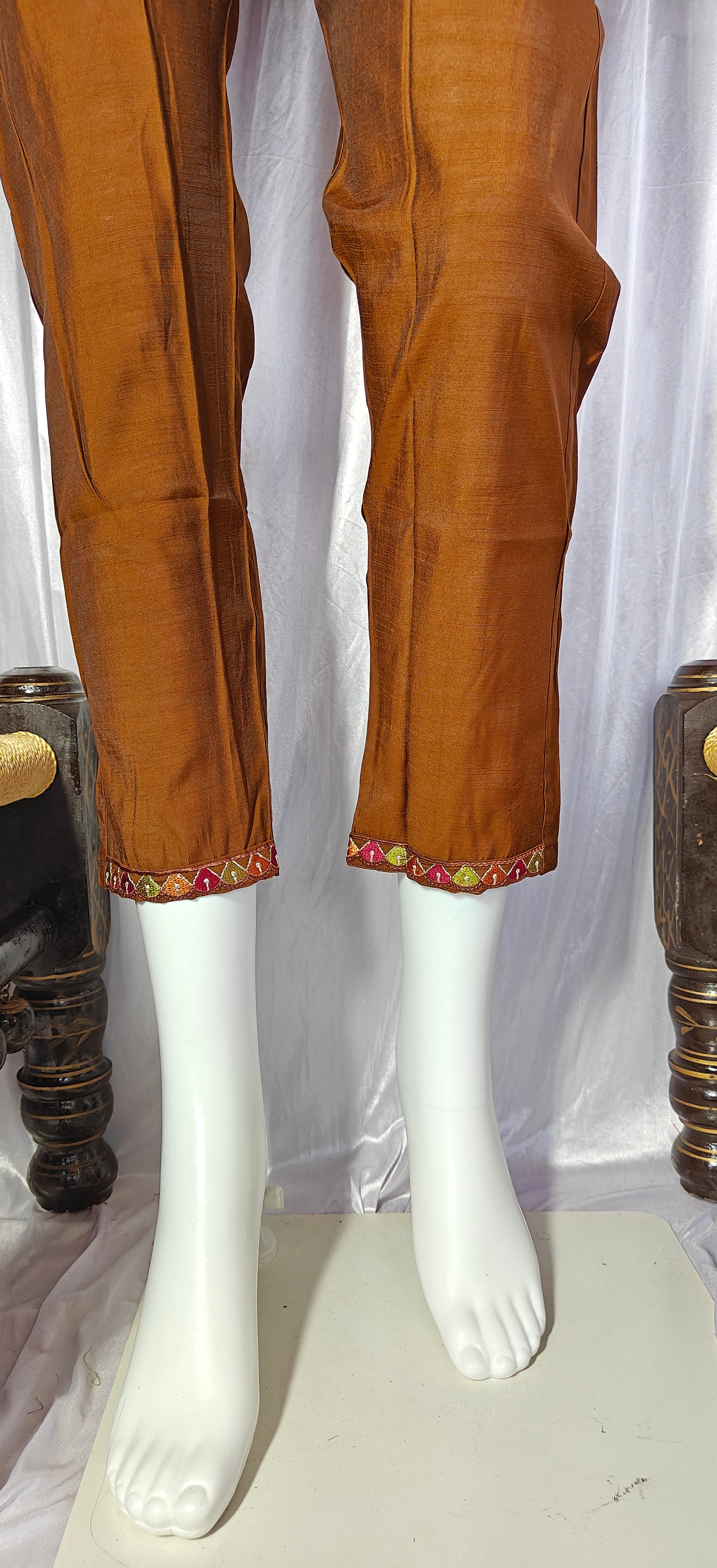 Moonpalav Earth Brown Mango Silk Handwork Suit Set for Weddings