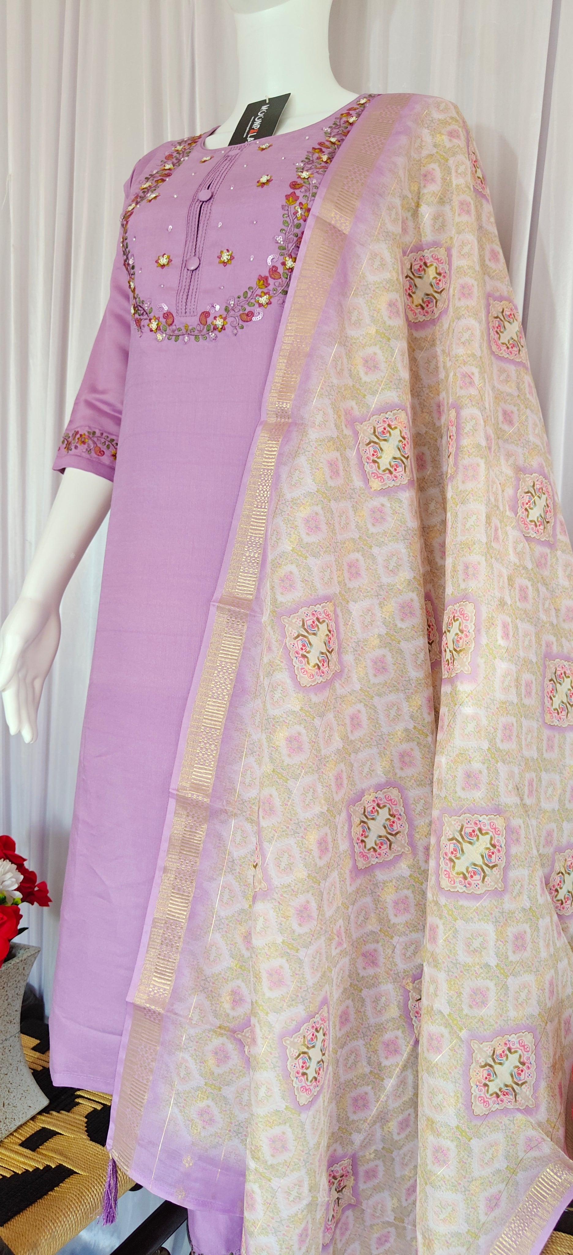 Moonpalav Lavender Mist Marina Silk Festive Suit with Digital Print Dupatta