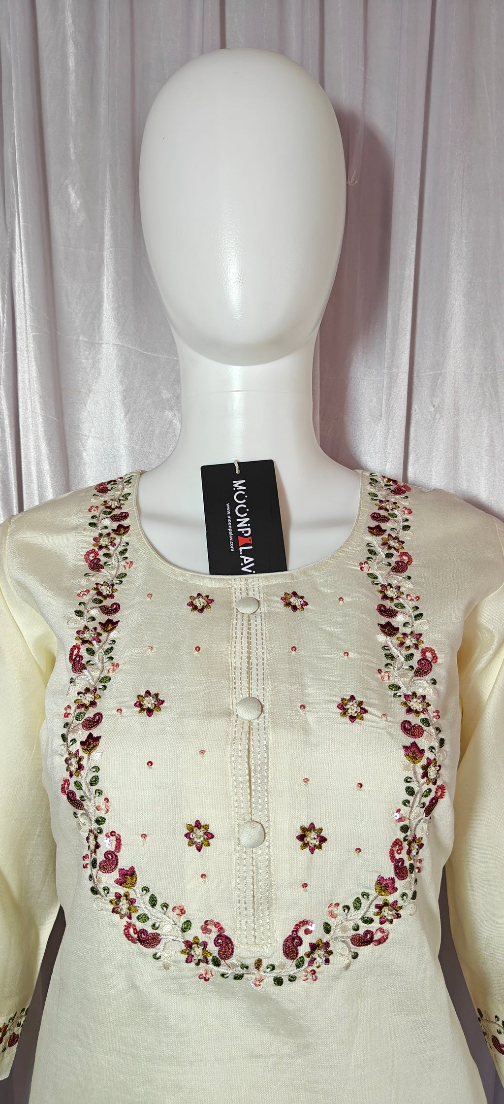 Moonpalav Pearl Cream Marina Silk Luxury Suit with Digital Print Dupatta