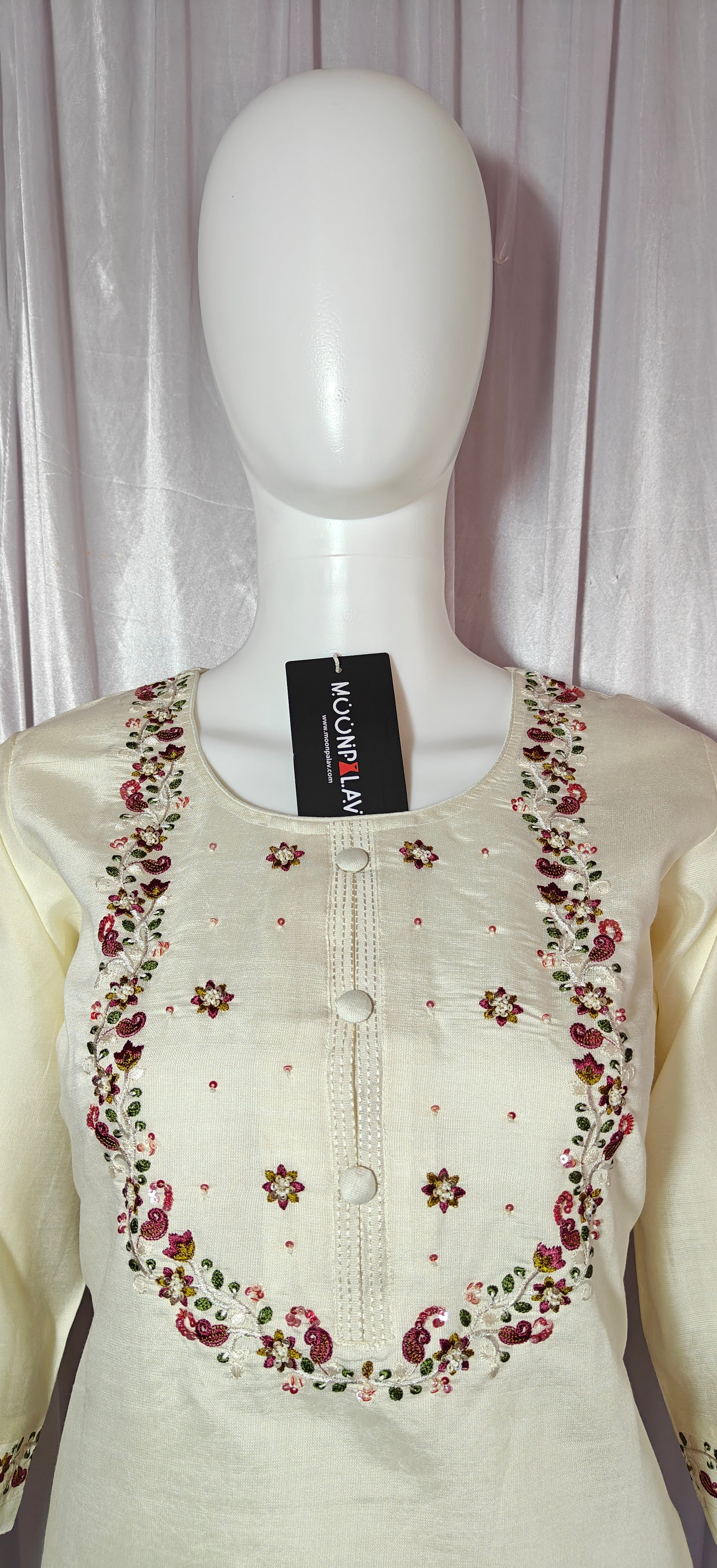 Moonpalav Pearl Cream Marina Silk Luxury Suit with Digital Print Dupatta
