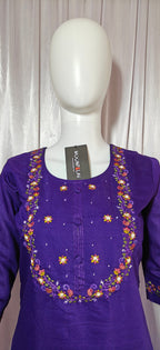 Moonpalav Deep Purple Marina Silk Embroidered Suit with Digital Print Dupatta