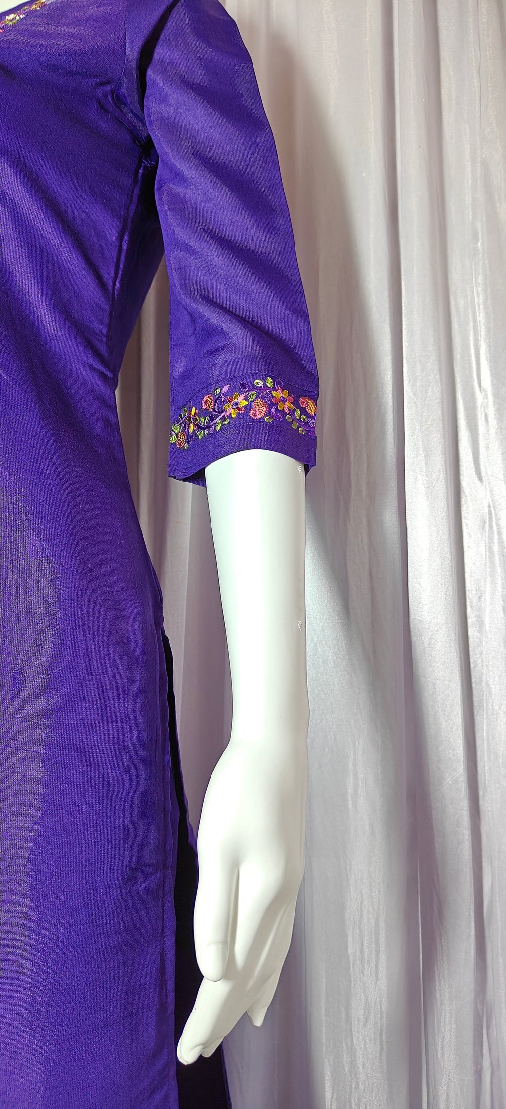 Moonpalav Deep Purple Marina Silk Embroidered Suit with Digital Print Dupatta
