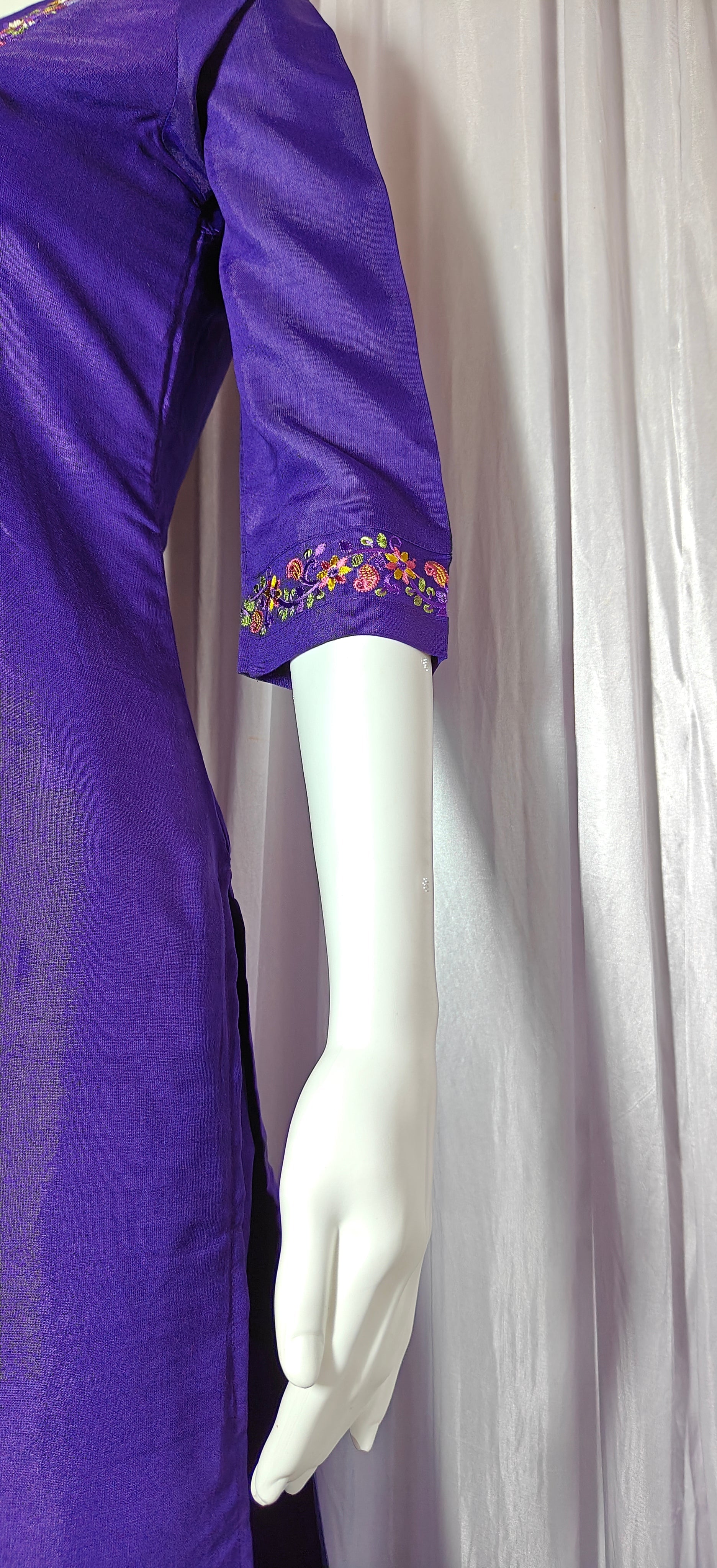 Moonpalav Deep Purple Marina Silk Embroidered Suit with Digital Print Dupatta