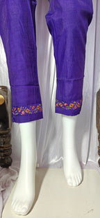 Moonpalav Deep Purple Marina Silk Embroidered Suit with Digital Print Dupatta
