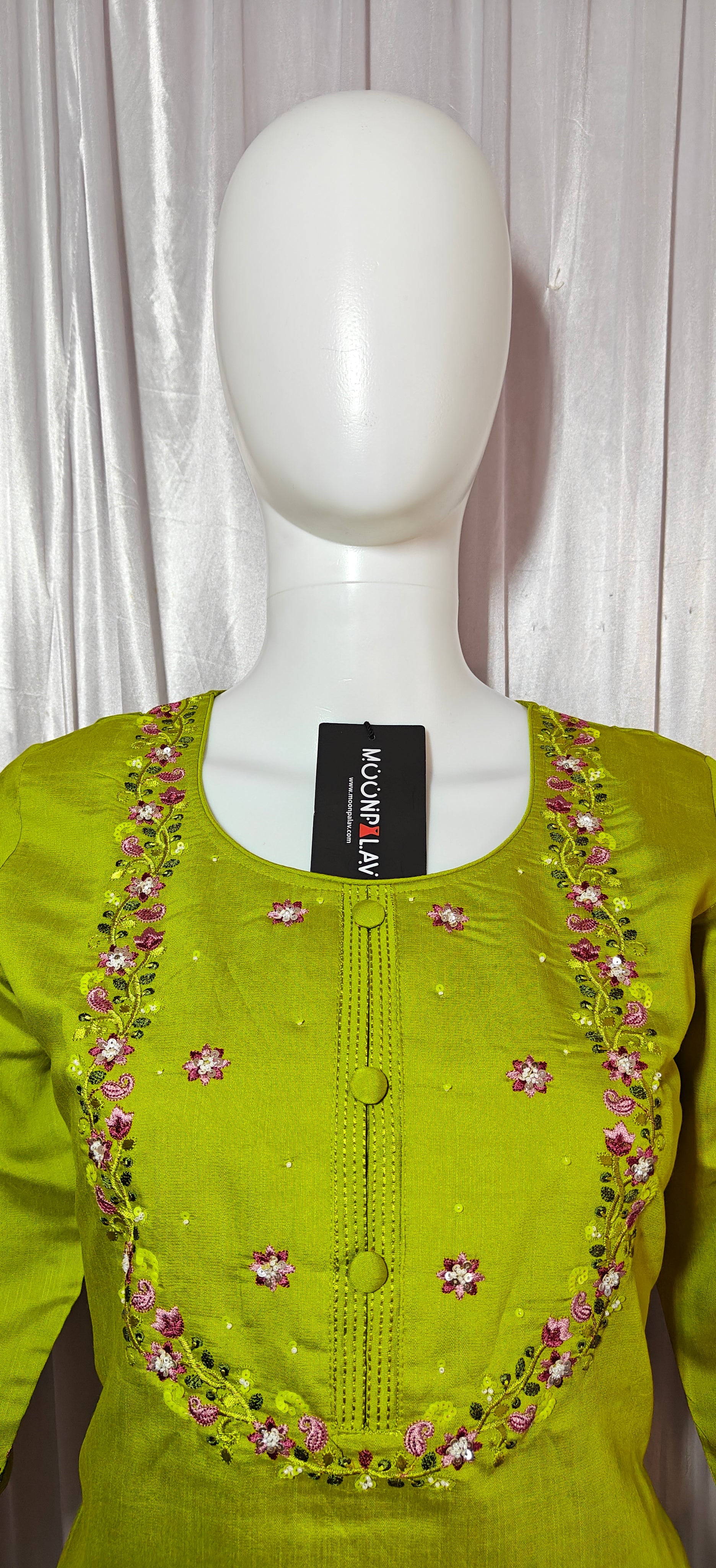 Moonpalav Olive Green Marina Silk Kurti Set with Digital Print Dupatta