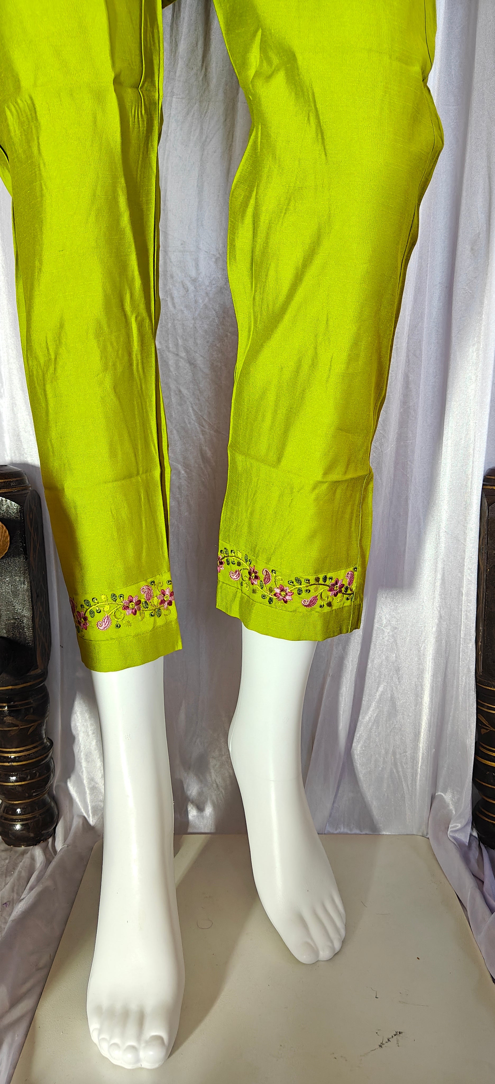Moonpalav Olive Green Marina Silk Kurti Set with Digital Print Dupatta