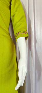 Moonpalav Olive Green Marina Silk Kurti Set with Digital Print Dupatta