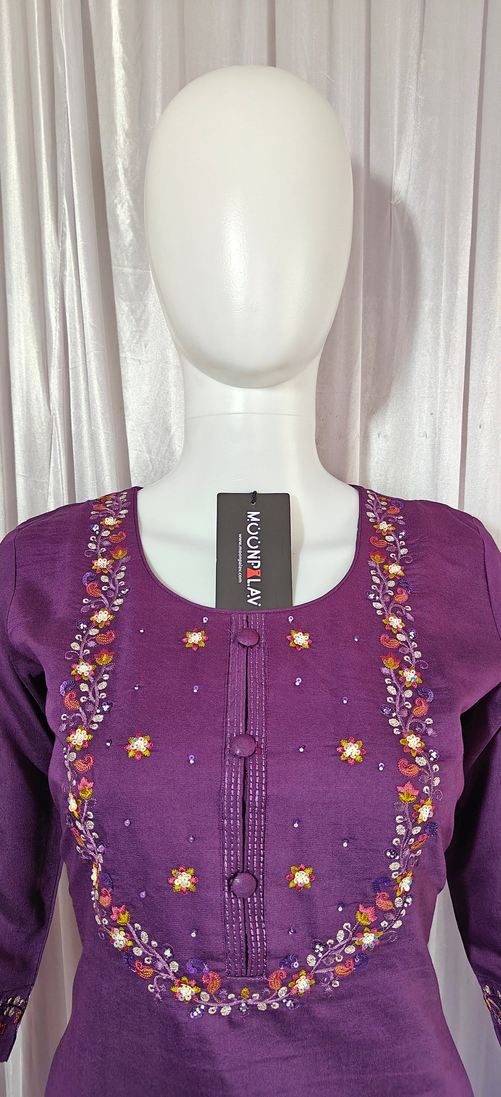 Moonpalav Royal Wine Marina Silk Embroidered Suit with Digital Print Dupatta