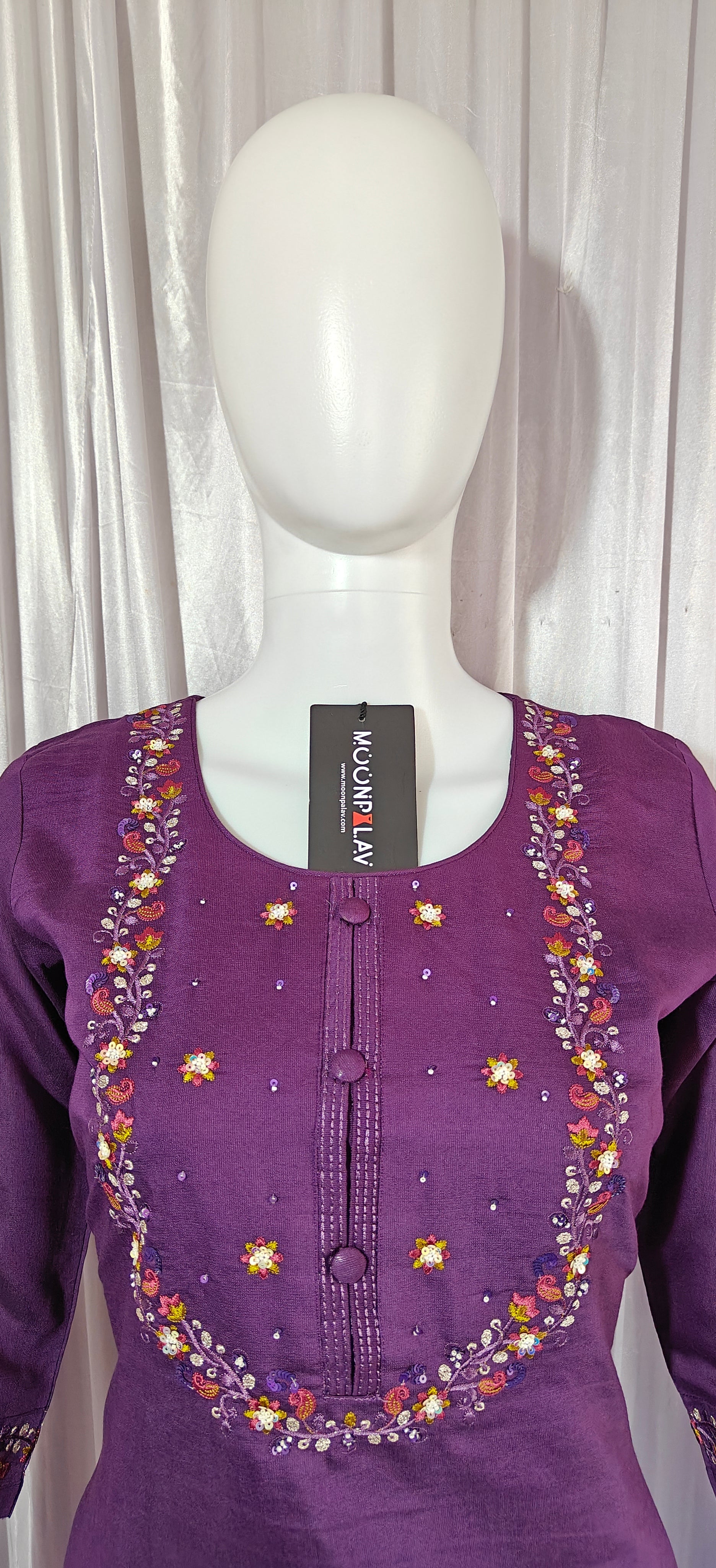 Moonpalav Royal Wine Marina Silk Embroidered Suit with Digital Print Dupatta