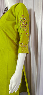 Moonpalav Lime Green Viscose Silk Luxury Suit with Digital Print Dupatta