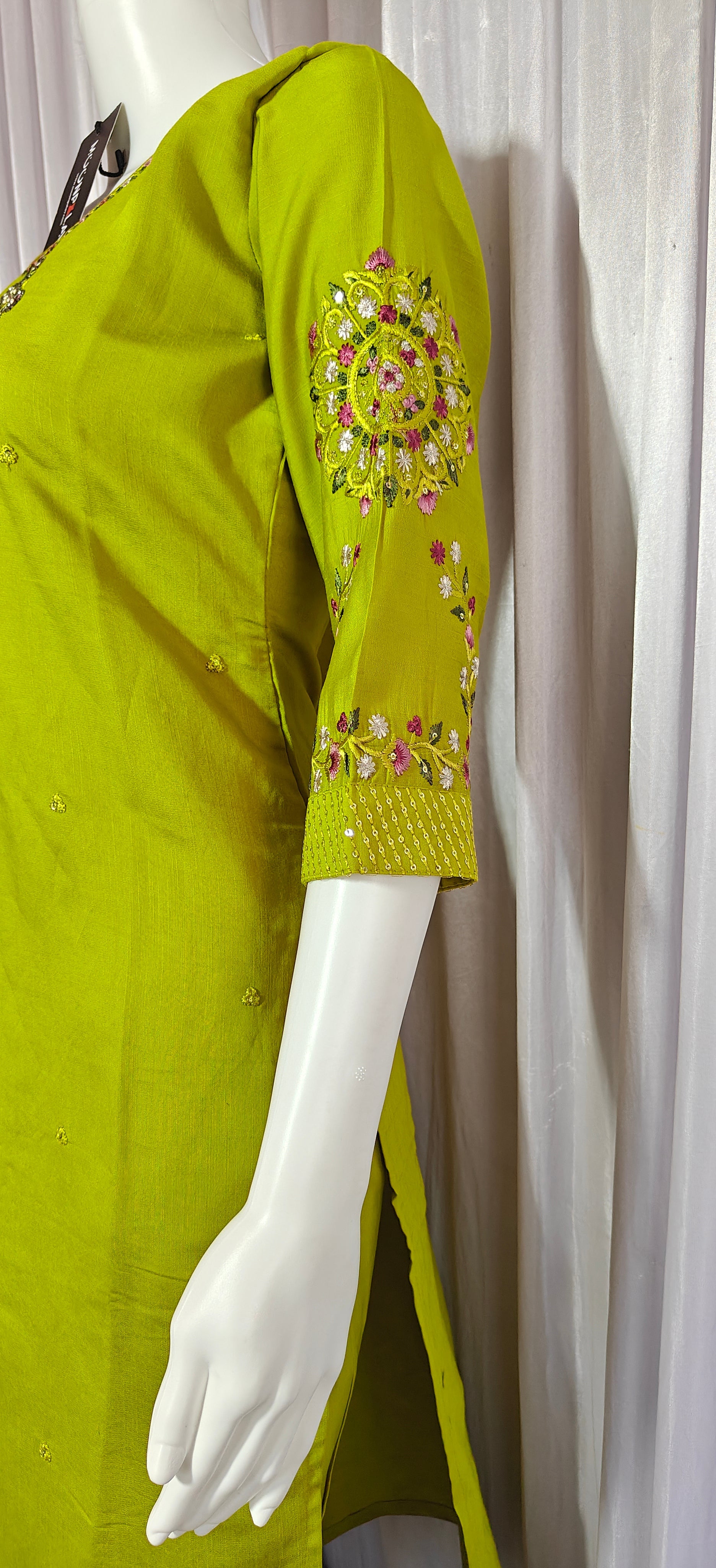 Moonpalav Lime Green Viscose Silk Luxury Suit with Digital Print Dupatta